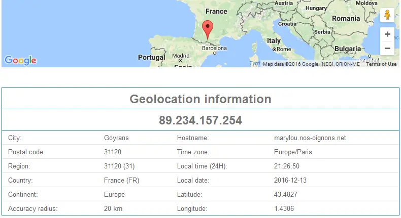 IP Location results